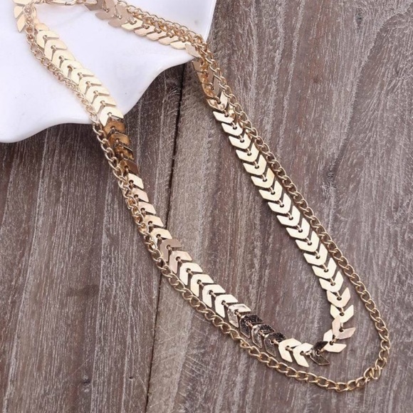 3/$20 2 Layer Chevron & Chain Gold Choker - Picture 3 of 5